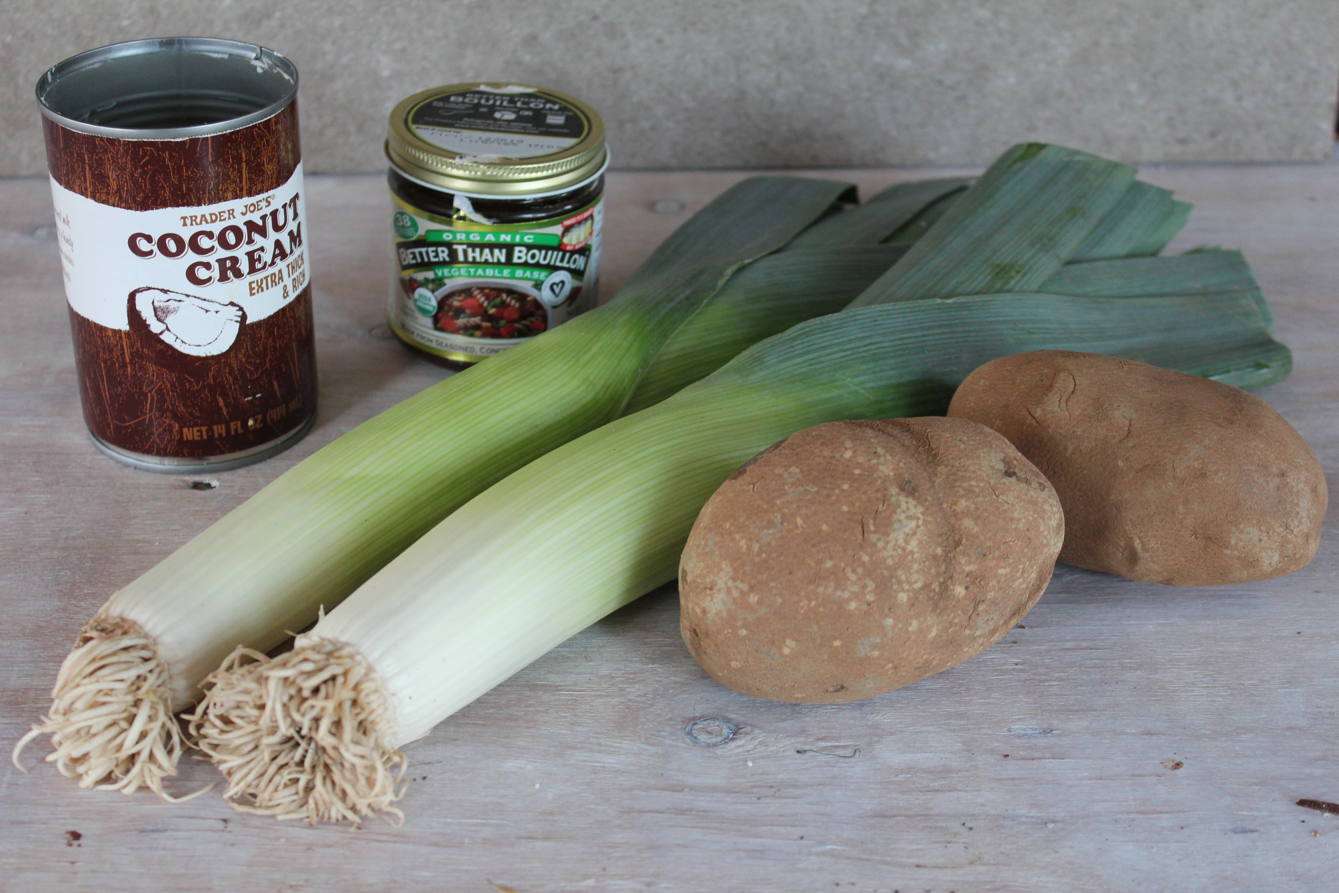 ingredients for vegan potato leek soup believeinvegan.com