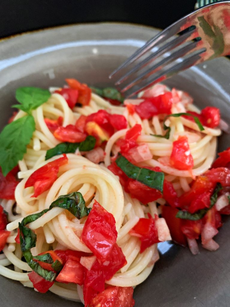 bruschetta over pasta believeinvegan.com